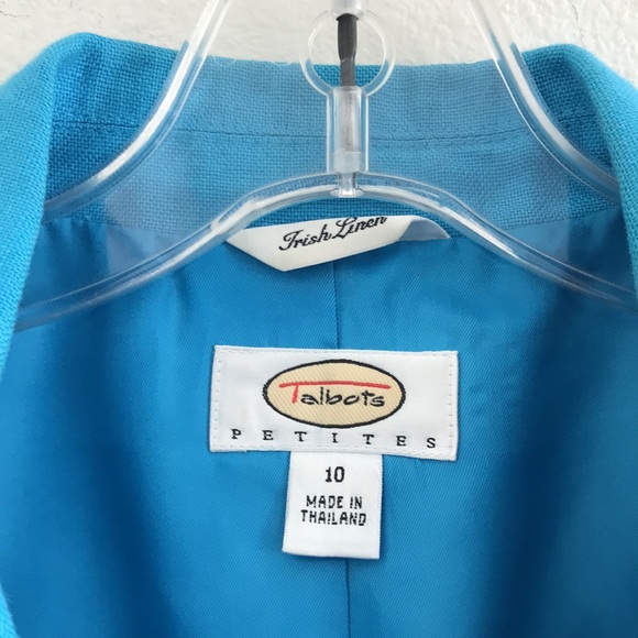 Talbots Petites Irish Linen Blazer Bright Turquoise Size 10 - Picture 3 of 8